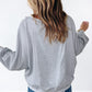 Light Grey Waffle Patchwork Long Sleeve Raw Hem Pullover Top