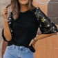 Black Star Sequin Splicing Half Sleeve Top