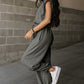 Medium Grey Cap Sleeve Open Back Drawstring Jogger Jumpsuit