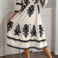 Beige Western Geometric Print 3/4 Sleeve Loose Midi Dress