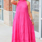 Rose Red High Frilled Neck Tiered Sleeveless Maxi Dress