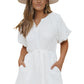 White Puff Sleeve Drawstring Shirt Dress with Pockets