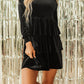 Black Velvet High Neck Tiered Ruffle Mini Dress