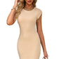 Khaki Ribbed Knit Round Neck Raglan Dress