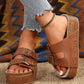 Chestnut Dual Buckle Studded Platform Sandal Slippers