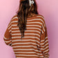 Brown Stripe Drop Shoulder Casual Sweater