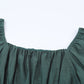 Green Ruched Square Neck Puff Sleeve Mini Dress