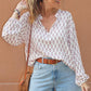 White Boho Print Long Sleeve Buttoned Blouse