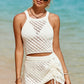 White Hollowed Crochet Cropped 2 Piece Beach Dress