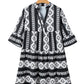 Black Geometric Print V Neck Ruffled Dress