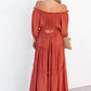 Orange Off Shoulder Balloon Sleeve Cutout Ruffled Maxi Dress