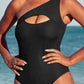 Black Ribbed One Shoulder Hollowed One Piece Swimsuit