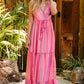 Pink Western Printed Tassel Tie V Neck Wrap Maxi Dress