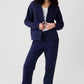 Navy Blue Solid Color Drawstring Waist Casual Straight Pants