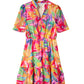 Multicolor Summer Floral Print V Neck Short Sleeve Dress