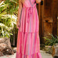 Pink Western Printed Tassel Tie V Neck Wrap Maxi Dress