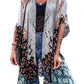 Green Boho Floral Print Irregular Hem Flowy Kimono