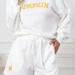 White PUMPKIN Flocking Graphic Pullover Sweatshirt and Shorts Set