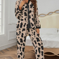 Khaki Cheetah Contrast Trim Loose Fit Two Piece Sleepwear