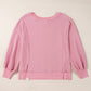 Pink Waffle Knit Bishop Sleeve Split Oversized Sweatshirt