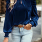 Sky Blue Fiery Mock Neck Puff Sleeve Velvet Blouse