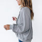 Light Grey Waffle Patchwork Long Sleeve Raw Hem Pullover Top