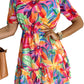 Multicolor Summer Floral Print V Neck Short Sleeve Dress