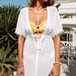 White Deep V Neck Pom Pom Beach Tunic