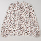 White Leopard Print Lantern Sleeve Mock Neck Pleated Blouse