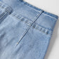 Light Blue Fly Button Exposed Seam Patched Pocket Flare Jeans