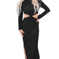 Black Ribbed Twist Cutout Long Sleeve Dress