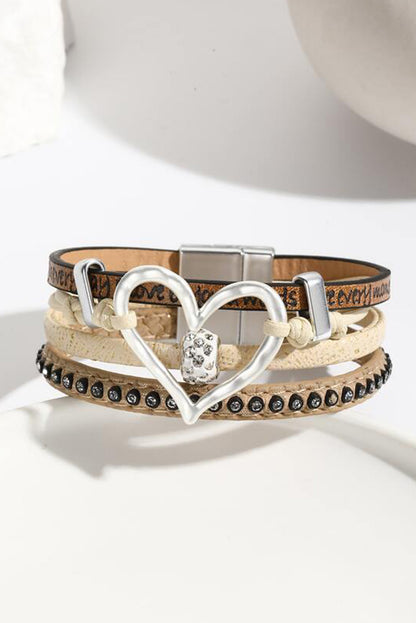 Light French Beige Heart Shape Magnetic Buckle Multi Layered Bracelet