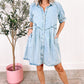 Beau Blue Mineral Wash Ruffled Short Sleeve Buttoned Denim Dress