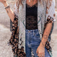 Green Boho Floral Print Irregular Hem Flowy Kimono