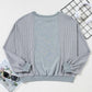 Light Grey Waffle Patchwork Long Sleeve Raw Hem Pullover Top