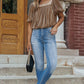 Simply Taupe Pleated Puff Sleeve Square Neck Blouse