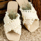 Beige Tassel Woven Crossed Straps Flat Slippers