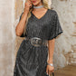 Dark Grey Sequin V Neck Dolman Sleeve Shift Dress