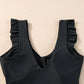 Black Ruffled Trim Ruched One Piece Bathing Suit