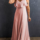 Light Pink Spaghetti Straps V Neck Ruffled Split Long Dress