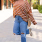 Brown Stripe Drop Shoulder Casual Sweater