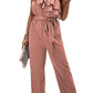 Dusty Pink One Shoulder Ruffle Trim Belted Jumpsuit