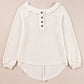 Oatmeal Waffle Knit Buttoned Front Raglan Sleeve Loose Blouse