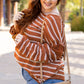 Brown Stripe Drop Shoulder Casual Sweater