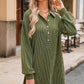 Moss Green Corded Buttons Placket Drop Shoulder Collared Shift Dress