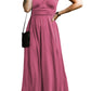 Phalaenopsis Short Sleeve Shirred High Waist V Neck Maxi Dress