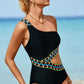 Black Zigzag Accent Cutout One Shoulder Teddy Swimwear