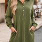 Moss Green Corded Buttons Placket Drop Shoulder Collared Shift Dress