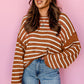 Brown Stripe Drop Shoulder Casual Sweater