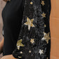 Black Star Sequin Splicing Half Sleeve Top